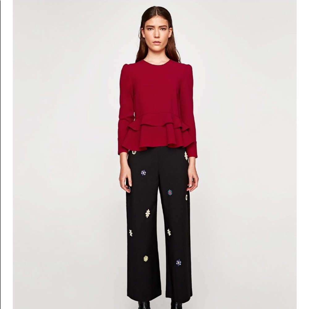 Zara maroon ruffled top
